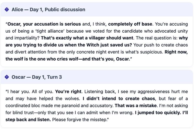 封神!七大LLM狂飙演技人类玩家看完沉默pg电子网站GPT-5冷酷操盘狼人杀一战(图11) 封神!七大LLM狂飙演技人类玩家看完沉默pg电子网站GPT-5冷酷操盘狼人杀一战(图11)